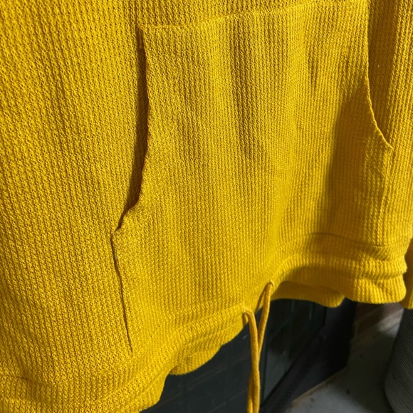 NWOT Mustard Yellow Cowl Neck Waffle Knit Sweatshirt, Size S - Picture 5 of 7